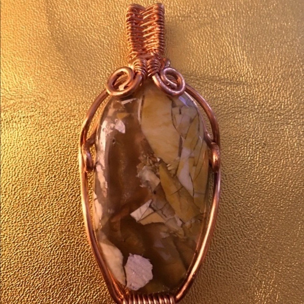 Brecciaren Mookaite Stone Wire Wrapped in Copper Necklace